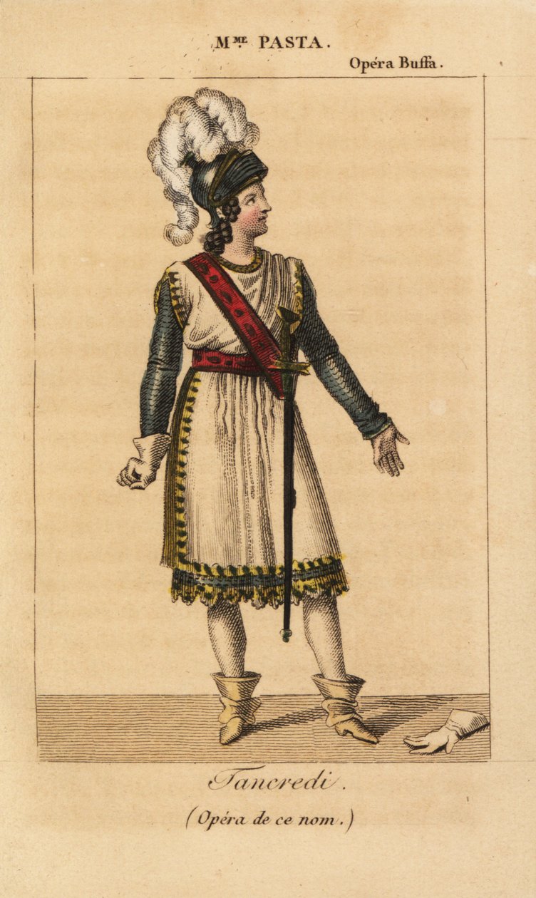 Giuditta Pasta olasz szoprán énekesnő Tancredi főszerepében Gioachino Rossini azonos című operájában a párizsi Opera Buffában. alkotó: Unknown artist