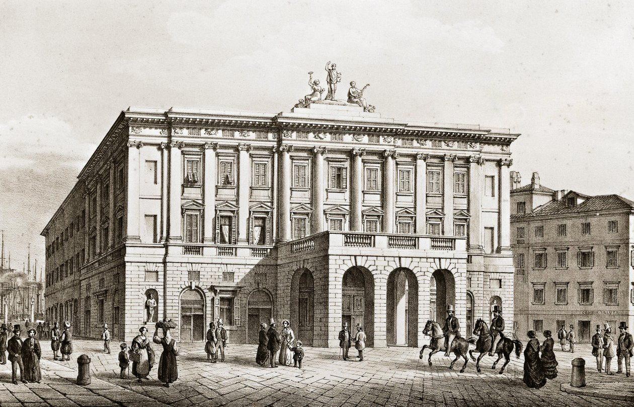 Olaszország, Trieszt, kilátás a Teatro Grande-ra, metszet alkotó: Unknown artist