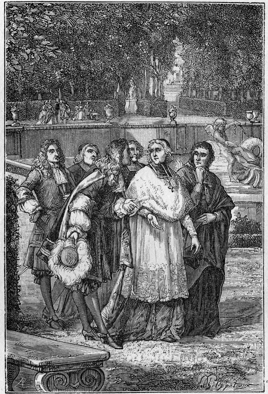 Jacques-Benigne (Jacques Benigne) Bossuet (1627-1704), francia prelât és író a versailles-i filozófusok sikátorában. 19. századi metszet. alkotó: Unknown artist