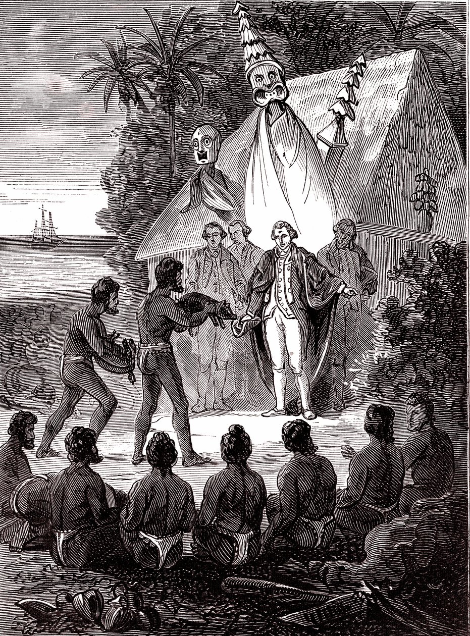 James Cook az Island Sandwich bennszülötteivel alkotó: Unknown artist