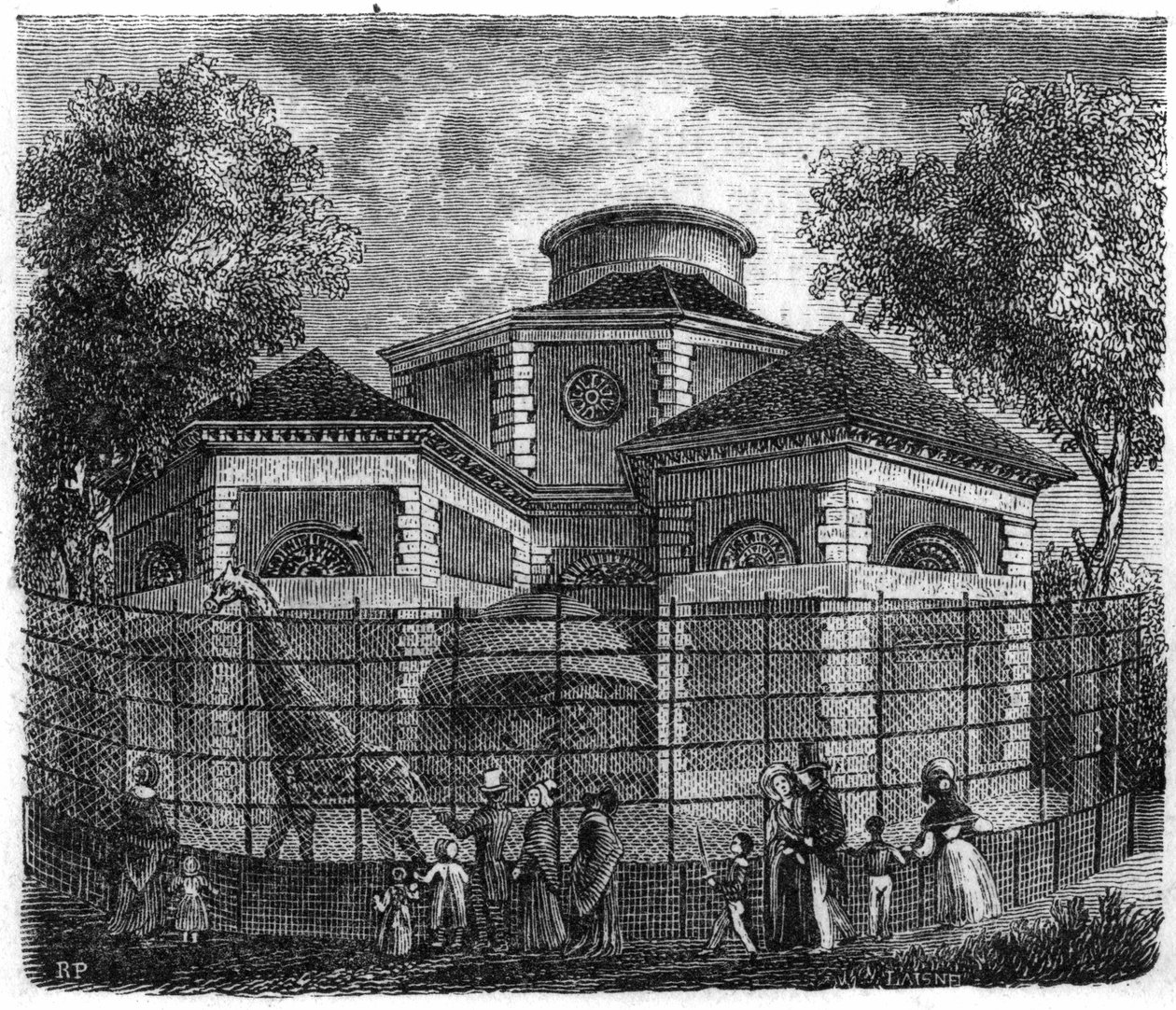 Jardin des Plantes Párizsban 1861-ben: elefántok és zsiráfok rotundája. alkotó: Unknown artist