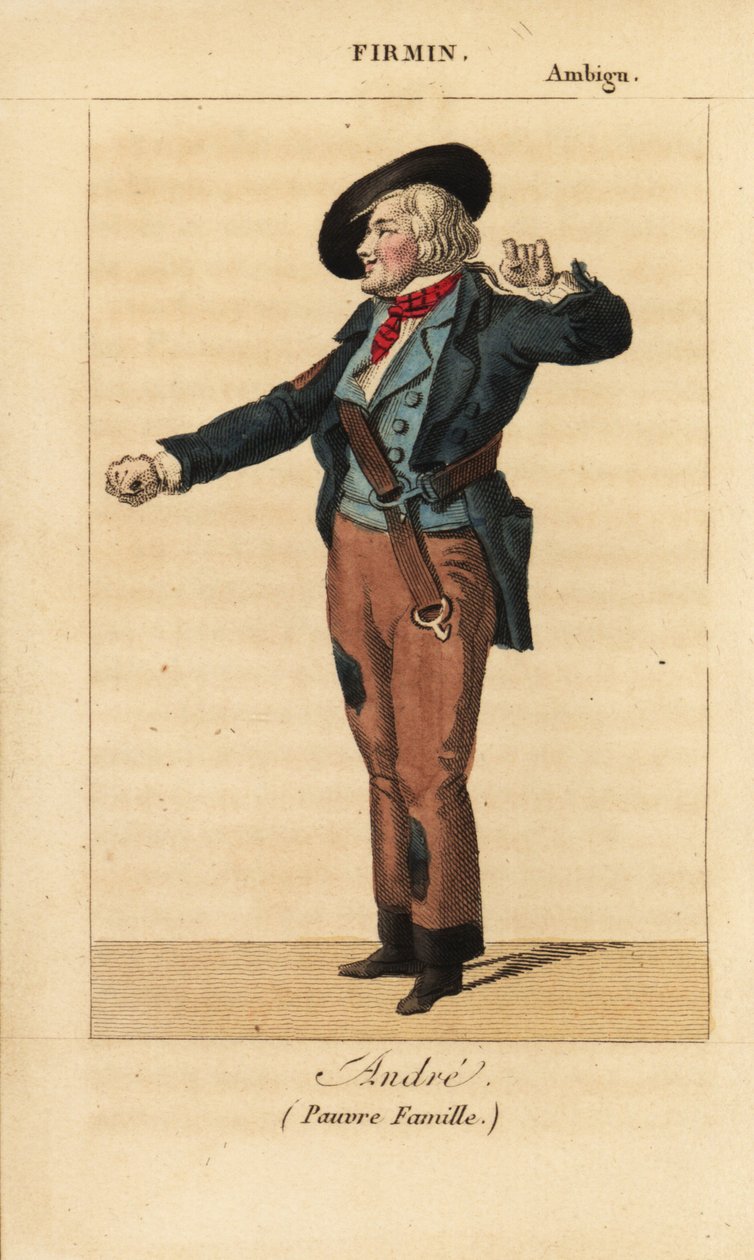 Jean-Baptiste Firmin Andrea szerepében Benjamin és Melchior Pauvre Famille című melodrámájában a Theater de l’Ambigu Comique-ben alkotó: Unknown artist