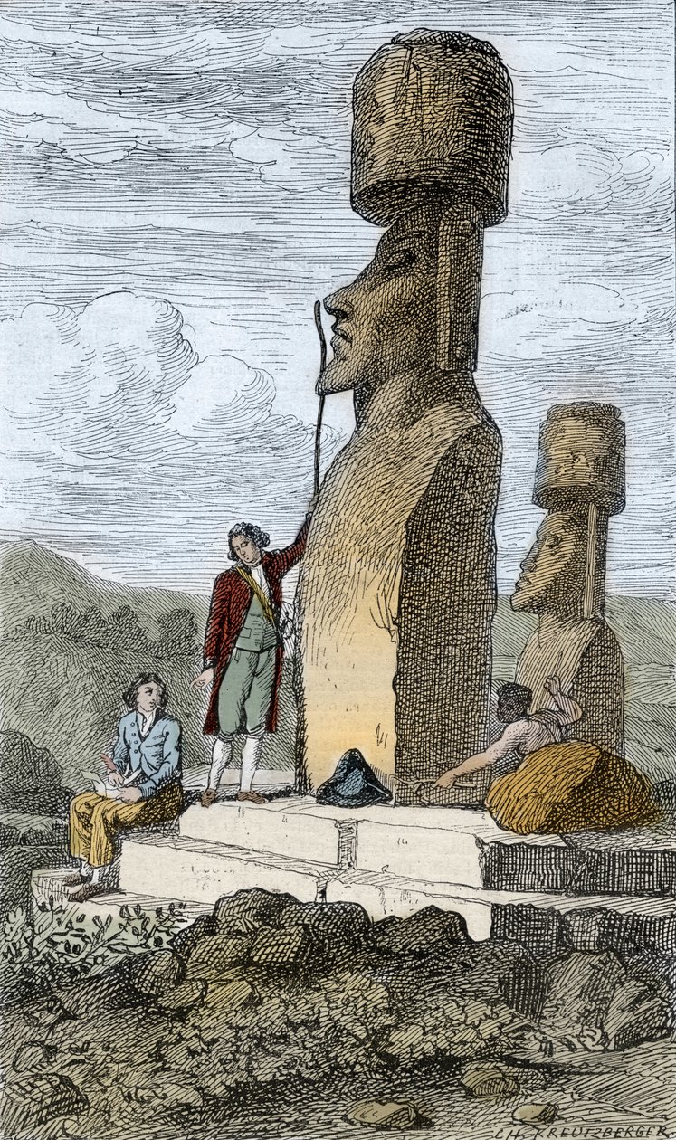 Jean-Francois Galaup, Comte de La Perouse angol navigátor és felfedező a Húsvét-szigeten ázsiai útja során alkotó: Unknown artist
