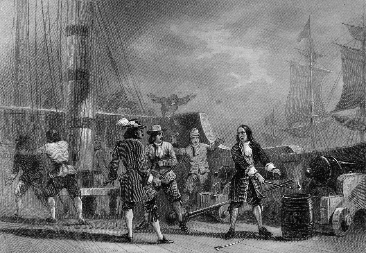 Jean Bart (1650-1702) az angol Corsair fedélzetén. Van Tenac „A haditengerészet általános története” című könyvében alkotó: Unknown artist