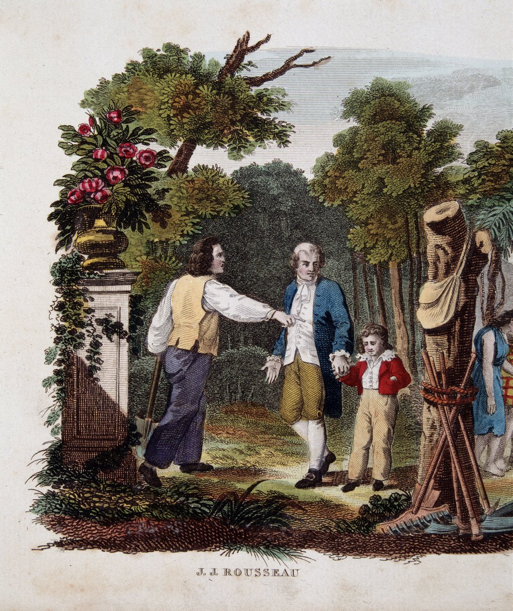 Jean Jacques Rousseau gyerekkel, akit egy paraszt hámozott alkotó: Unknown artist