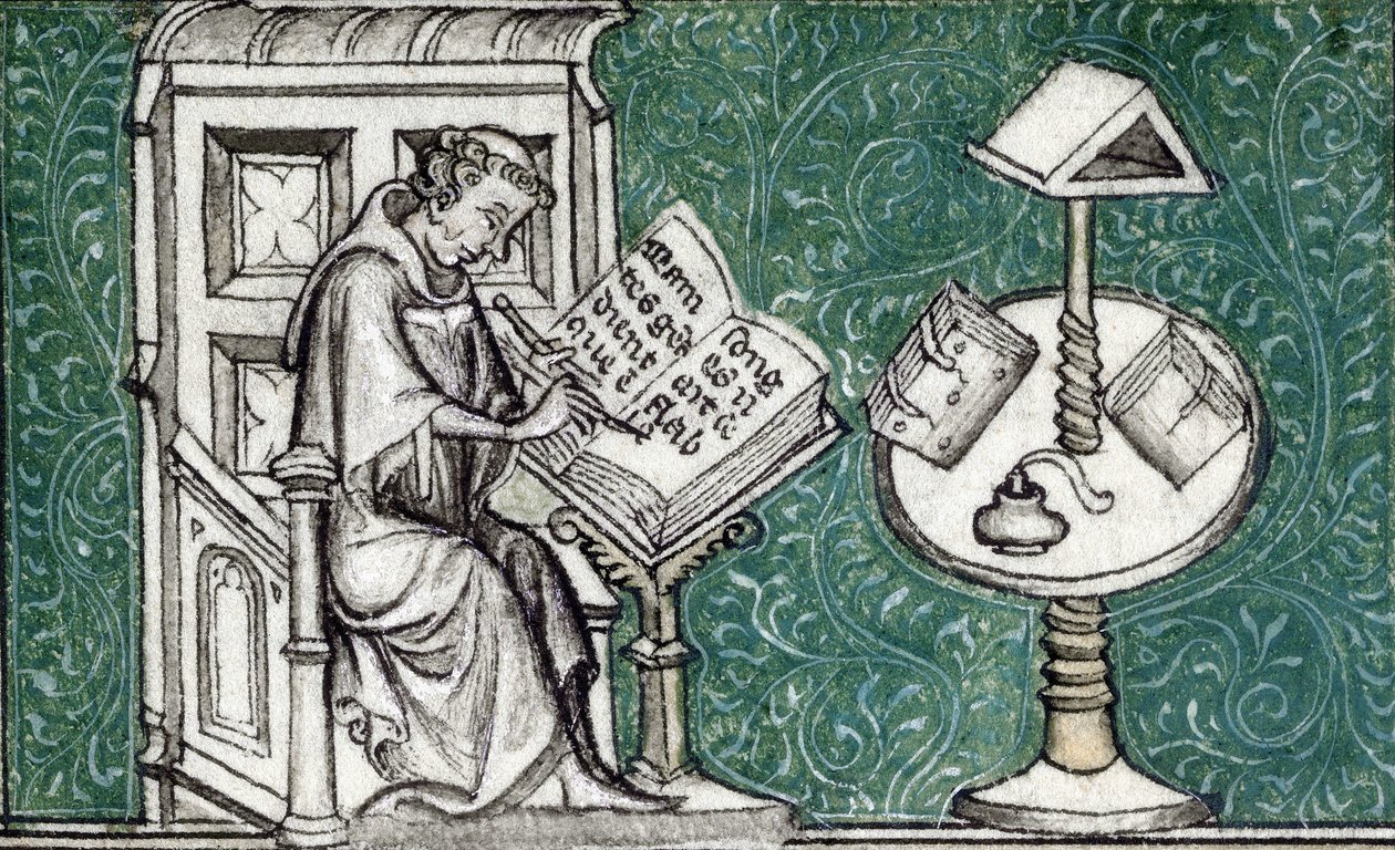 Jean de Meun komponálja a Rózsa romantikáját, 1380 körül (miniatűr) alkotó: Unknown artist