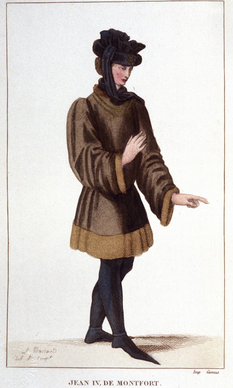 Jean de Montfort (1293-1345). Jogait érvényesítve meghirdette a bretagne-i örökösödési háborút. Metszet 1830-ból. alkotó: Unknown artist