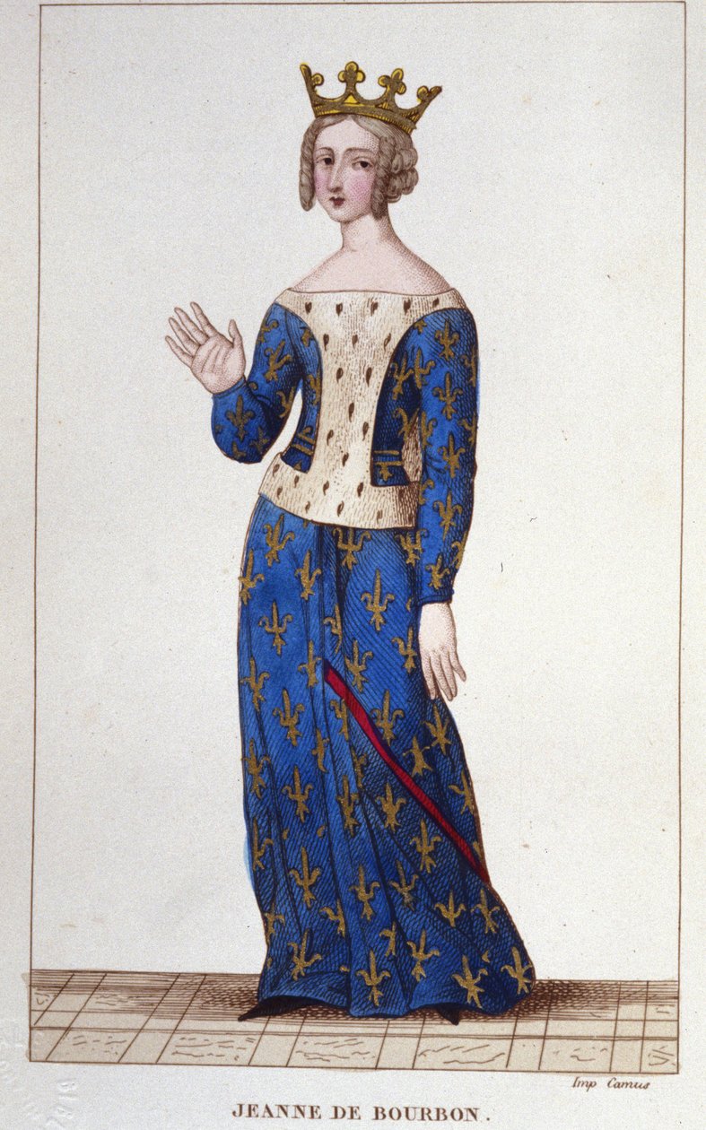 Jeanne de Bourbon (1338-1378). Franciaország királynője 1364-től 1378-ig. Metszet 1830-ból alkotó: Unknown artist