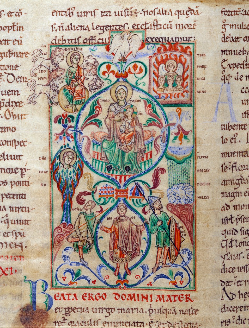 A Jesse-fa a szüzesség szimbólumait veszi körül A Szűzet Theotokos bizánci nevével tervezték. Miniatűr a „Lectiaire de Citeaux”-ból” 12. századi Dijon, Városi Könyvtár alkotó: Unknown artist