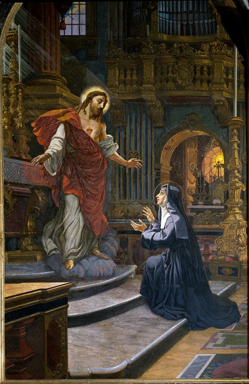 Jézus megjelenése Szent Margit Máriának (Margaret Mary) Alacoque (1647-1690) a Mozaiklátogatás rendjének misztikusa. Szent Péter-bazilika Rómában (Vaticano, San Pietro) alkotó: Unknown artist