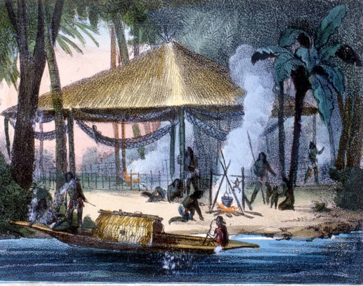 Jivaros indiánok Ecuadorban. Metszet 1846-48. alkotó: Unknown artist