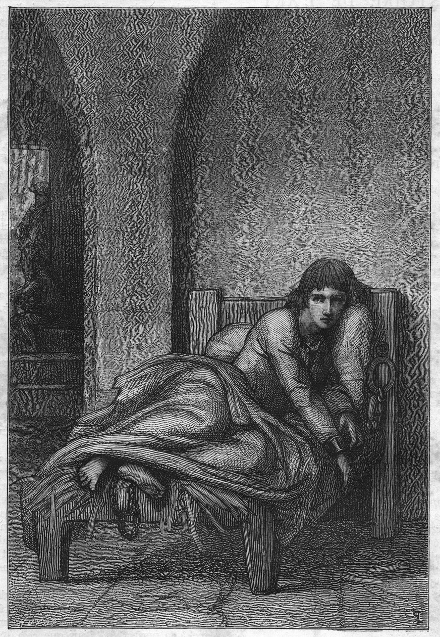 Jeanne of Arc a roueni börtönben – Százéves háború: Jeanne of Arc (1412-1431) a roueni börtönben. 1431-ben az eretnekséggel vádolt Jeanne d