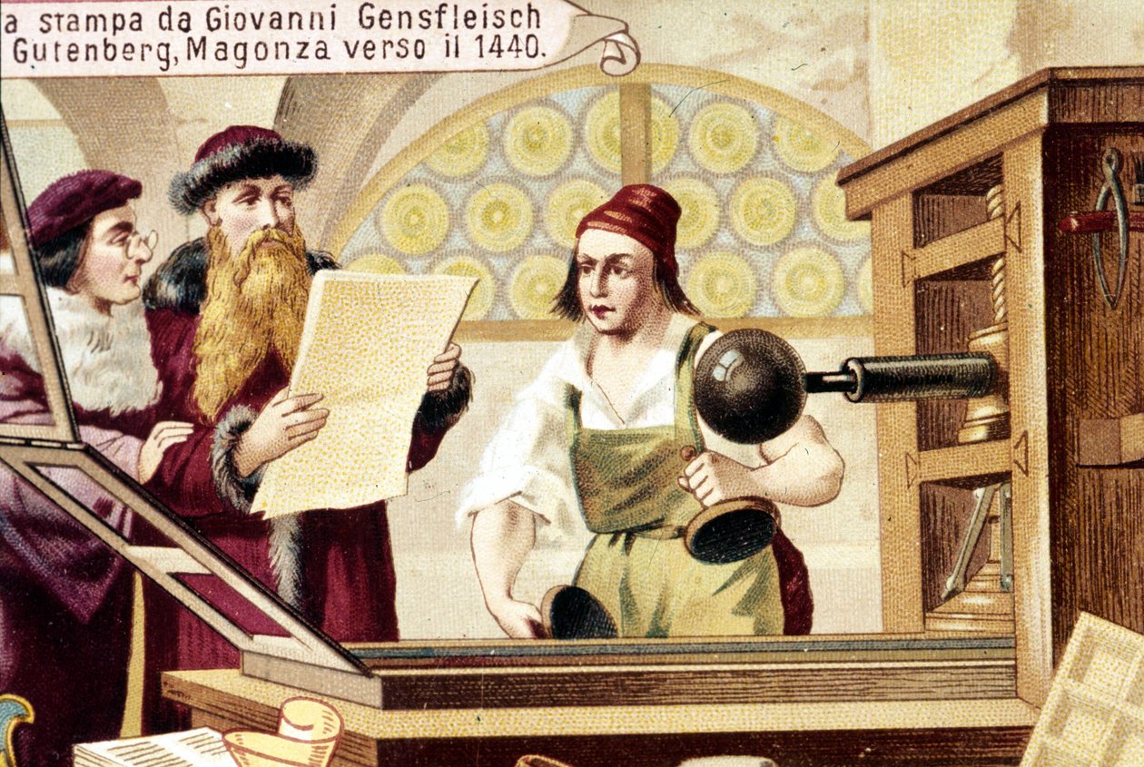 Johannes Gensfleisch Gutenberg (1400-1468). 1440 körül. 19. századi kromolitográfia. alkotó: Unknown artist