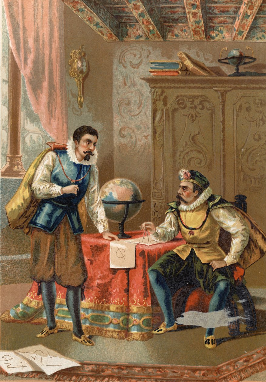 Johannes Kepler (Keppler) (1571 - 1630) Tycho Brahe (1546-1601) csillagászokkal, Prága 1600-ban - Louis Figuier Tudomány és emberei nyomán, Barcelona 1881 alkotó: Unknown artist