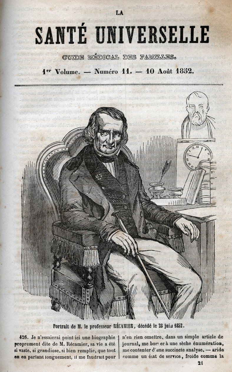 Joseph Claude Anthelme Recamier (1774-1852), francia sebész – metszet a „La Sante Universelle – Guide Medical des Familles” című művében, 1852 alkotó: Unknown artist