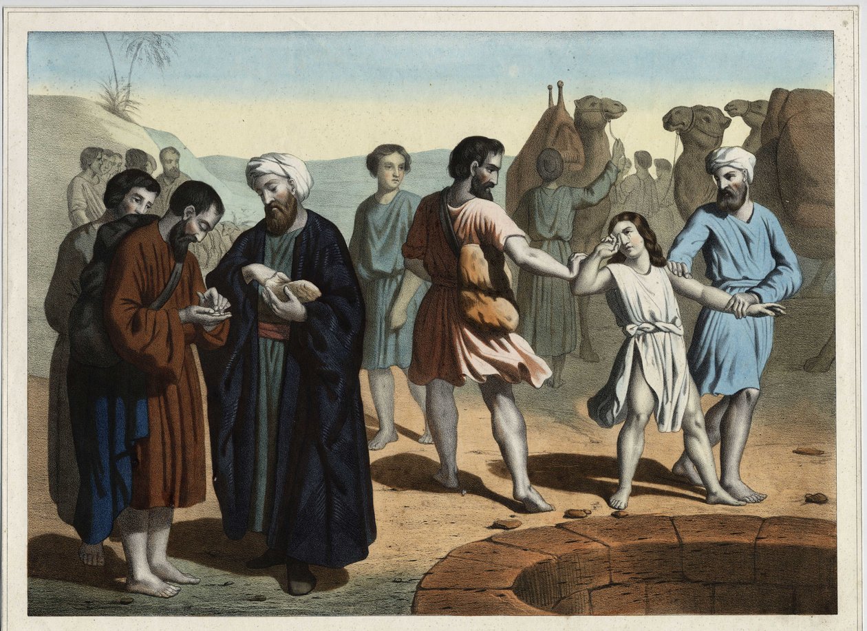 József pátriárka, akit tíz féltékeny testvére értékesített, akik el akarják tüntetni. századi névtelen metszet. alkotó: Unknown artist