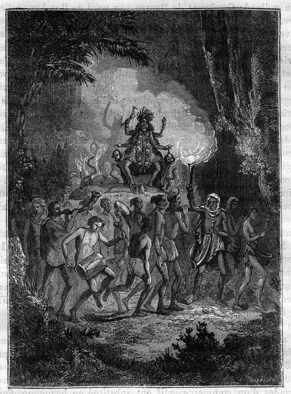 Victor Jacquemont utazása Indiába, Kali istennő (a pusztulás istennője) 1828-1832-es körmenete során – Vésett „” A tizenkilencedik századi nagy utazások festői történetébe””. 1877 alkotó: Unknown artist