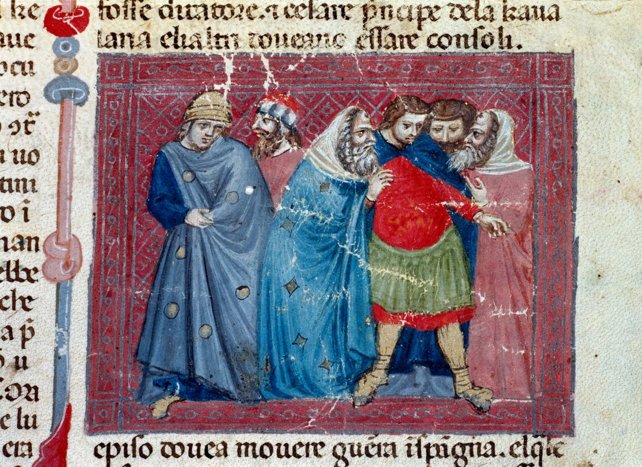 Jules Cesar (Kr. e. 101-44) a trónon Részlet egy kéziratos oldalról „” Facts of the Romans”” (Ms 1538, fol 1v) 1340 körül Firenze, Biblioteca Riccardiana alkotó: Unknown artist