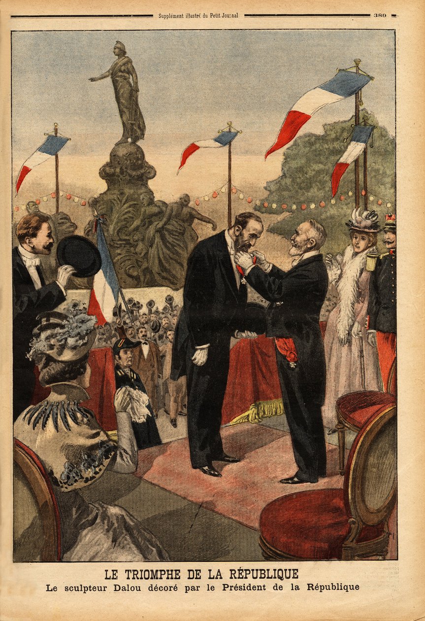 Jules Dalou (1838-1902) szobrász, Emile Loubet (1838-1929) köztársasági elnök díszlégióját díszítette a Place de la „A köztársaság diadala” szobor felavatása alkalmából. Nemzet Párizsban. Gravírozás ""-be alkotó: Unknown artist