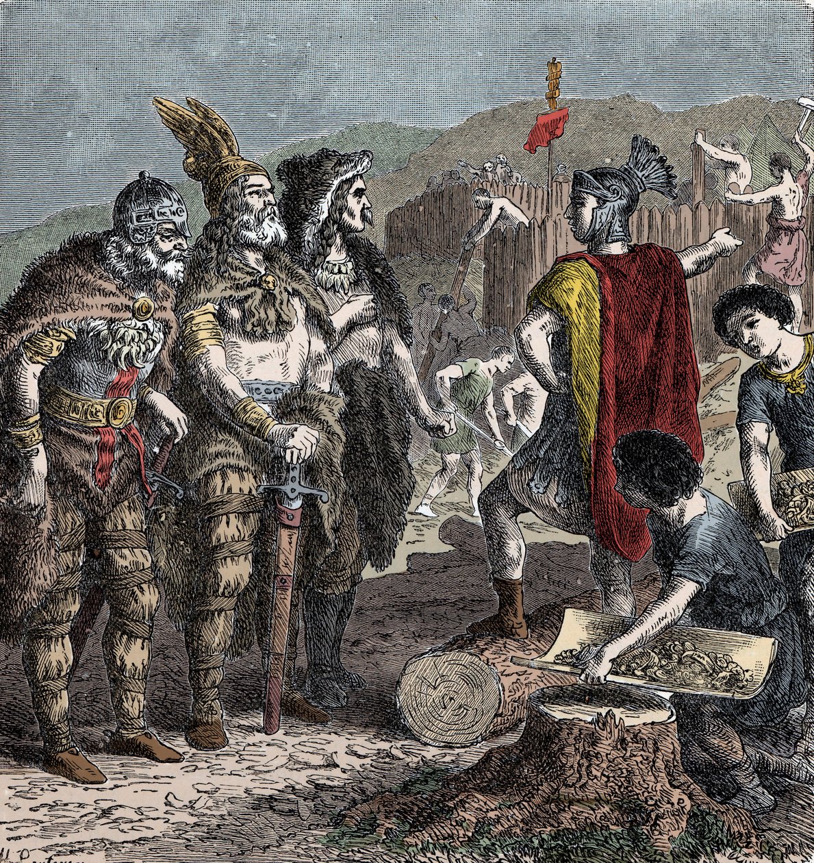 Julianus és frank vezérek - Julianus császár és Franco vezérek találkozója - (Flavius Claudius Julianus (331-363), Julianusnak, a hitehagyottnak, más néven Julianus filozófusnak vagy II. Julianusnak vagy Julianus császárnak) - metszet a 19. század végéről alkotó: Unknown artist