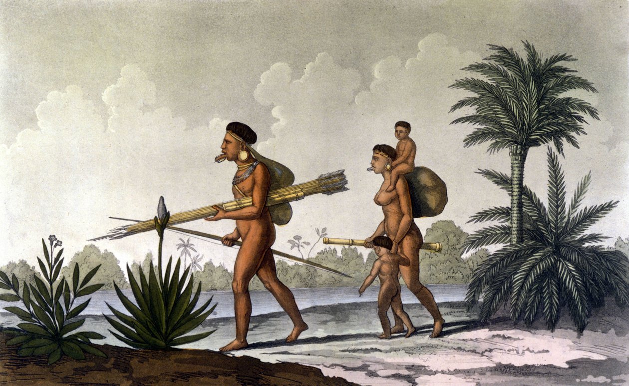 Kerengnatnuck, a Botocudos főnöke és családja (Brazília) - „A régi és modern kosztümben”, Ferrario, szerk. Milánó alkotó: Unknown artist