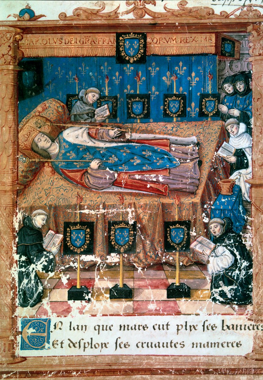 VIII. Károly király (1470-1498) halálos ágyán 1498. 04. 8. Miniatűr Ovidius „L