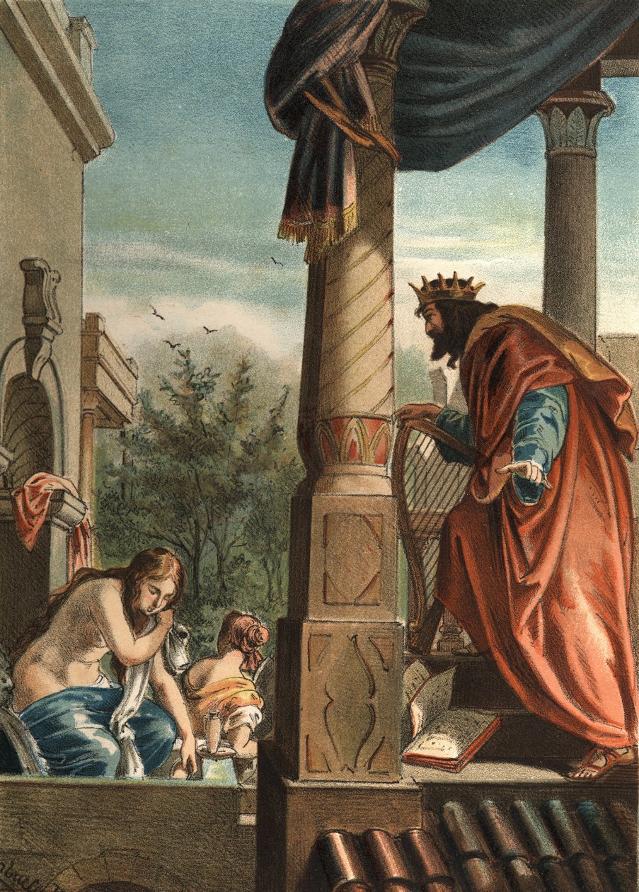 Dávid király és Bethsabee, leendő felesége a fürdőben, Juan Justo Huguet „El Culto de la Hermosura” című művében, Molinas Hermanos szerkesztői alkotó: Unknown artist