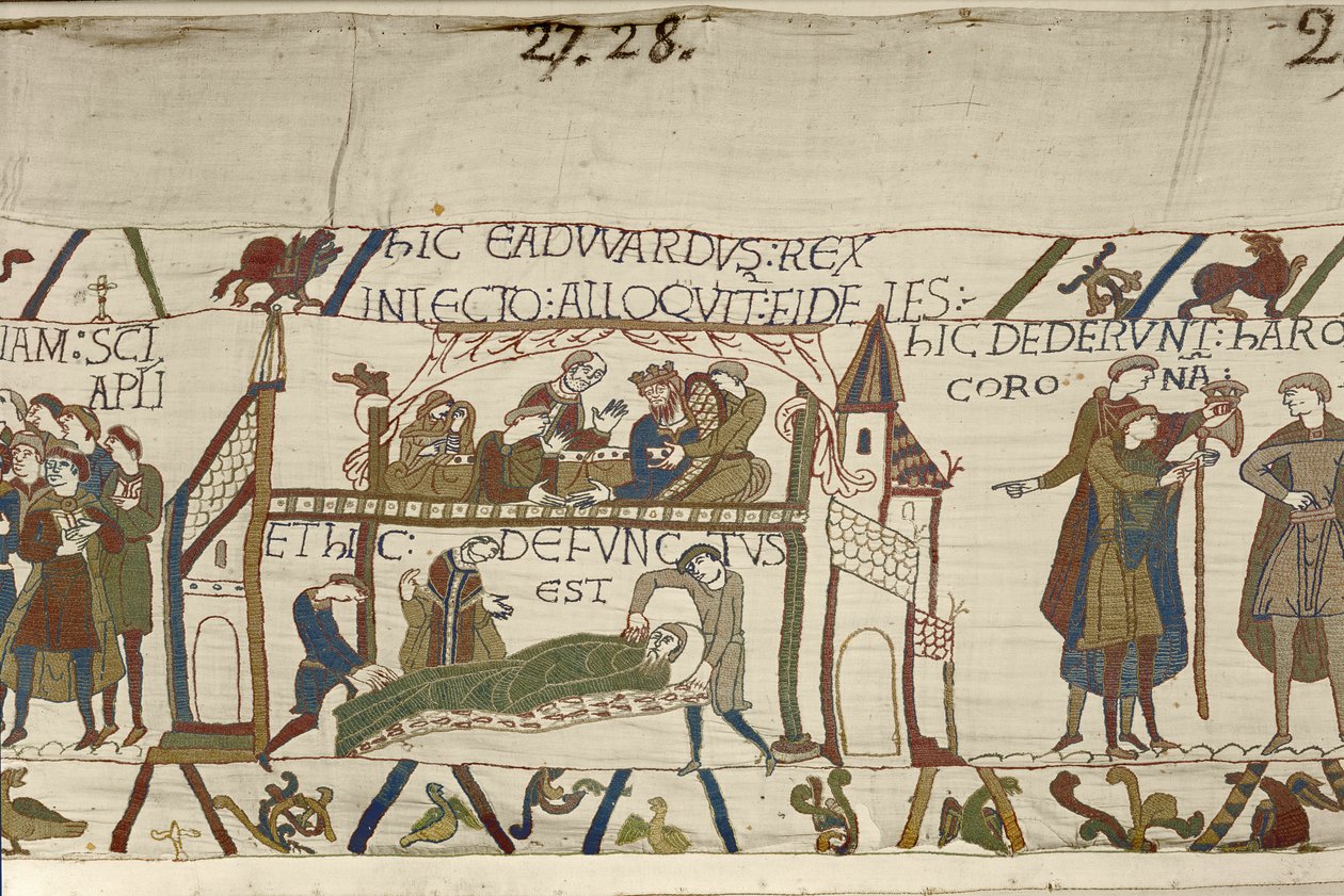 Edward gyóntató király a halálos ágyán, Bayeux gobelin (gyapjú hímzés vászonon) alkotó: Unknown artist