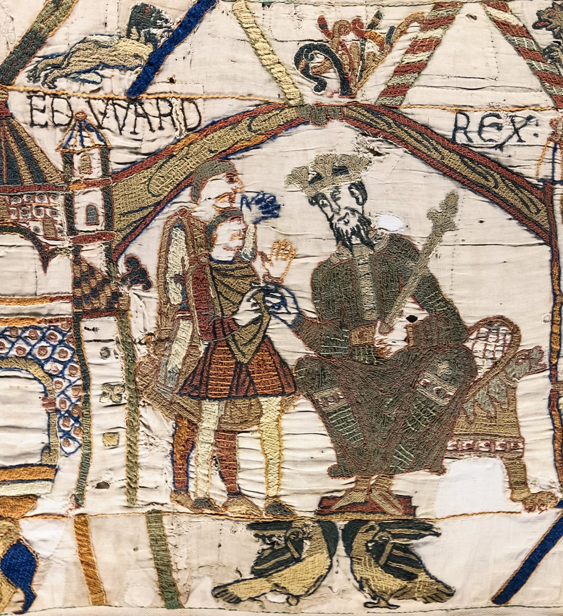 Hitvalló Edward király elküldi Haroldot Normandiába, Bayeux gobelin (gyapjú hímzés vászonra) alkotó: Unknown artist