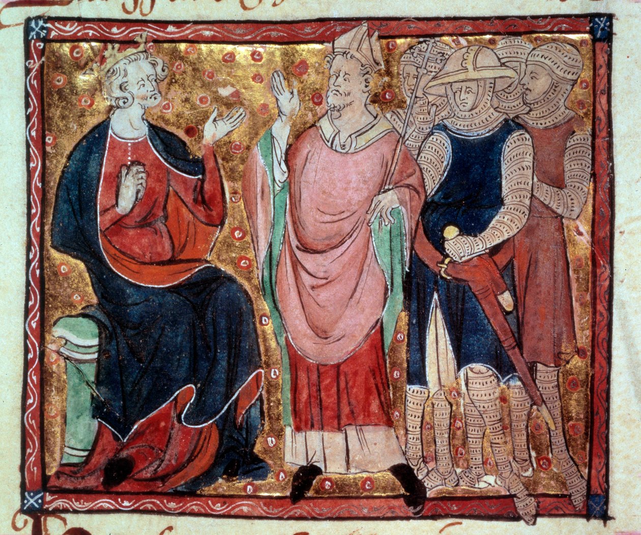 II. Henrik angol király (1133-1189) eveque-t és katonákat kapott Miniatűr egy 15. századi kéziratból. Paris, B.N. alkotó: Unknown artist