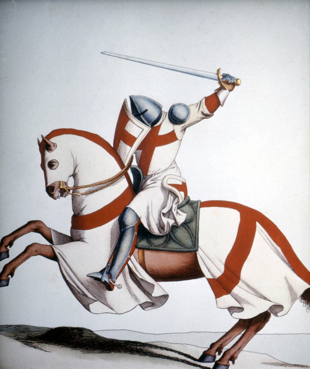 14. századi templomos lovag, 19. századi metszet. alkotó: Unknown artist