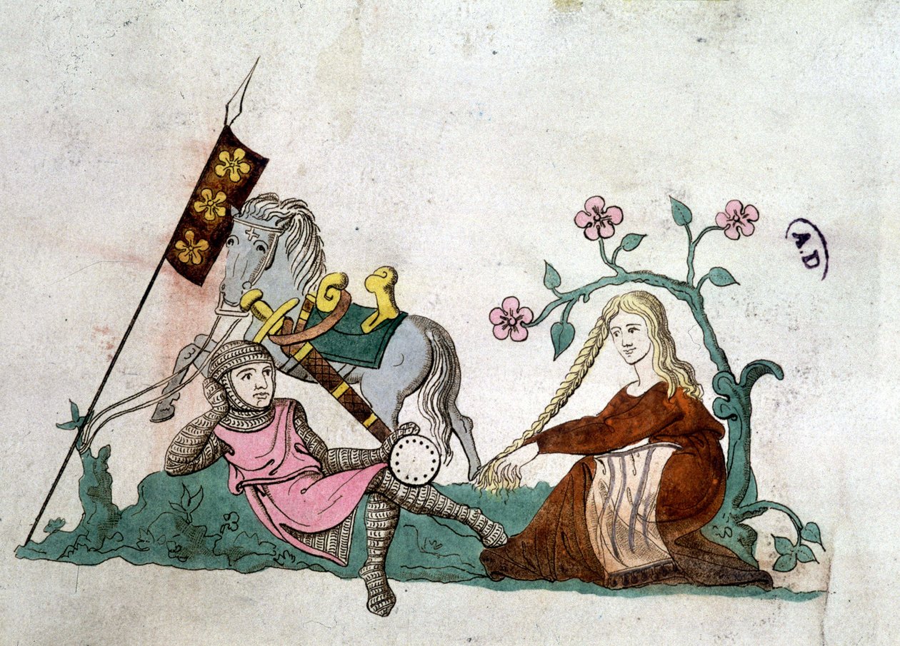 Knight and Gente Lady – reprodukció egy 14. századi „latin zsoltár” után alkotó: Unknown artist