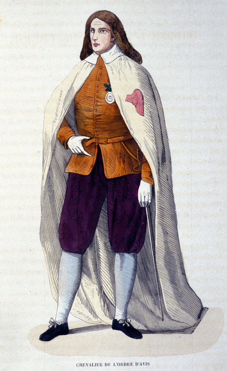Az Avis-rend lovagja (vagy Aviz), a portugál lovagrend, amelyet 1147-ben alapított I. Alfonso Henriques király a mórok elleni harcra. századi metszet. alkotó: Unknown artist