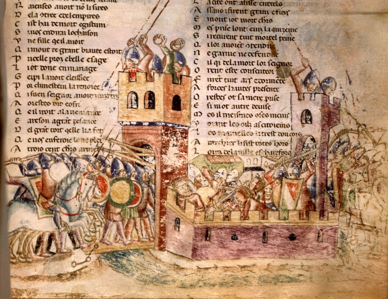 A lovagok megrohamoztak egy várat. 12. századi kézirat. Bibl. Marciana Velence. alkotó: Unknown artist