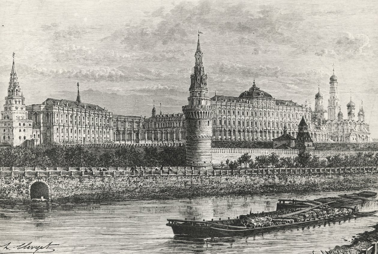 Kreml Moszkvában, Oroszország, metszet a Szabad Oroszországból alkotó: Unknown artist