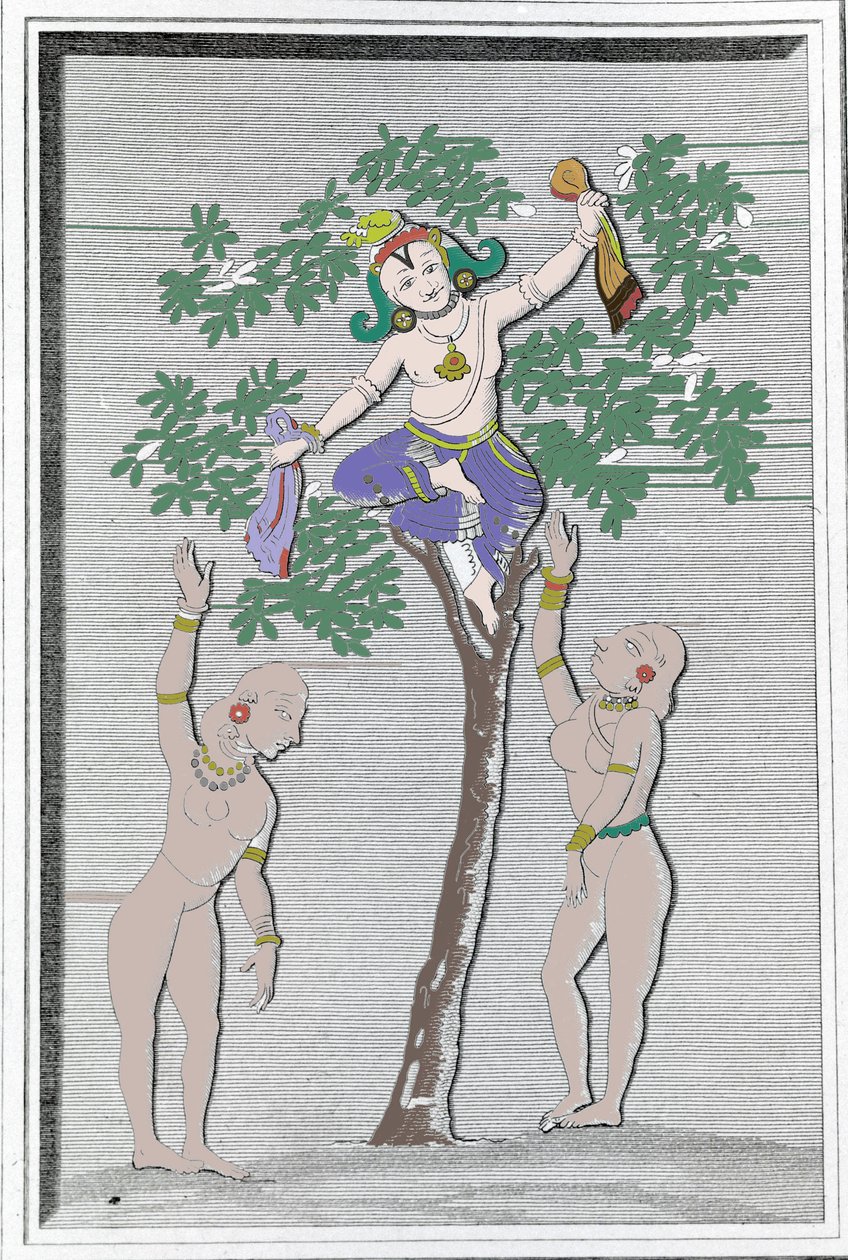 Krisna ellopja két gopi ruháját. L. M. Langlès: „Hindusztán ókori és modern emlékművei” Párizs alkotó: Unknown artist