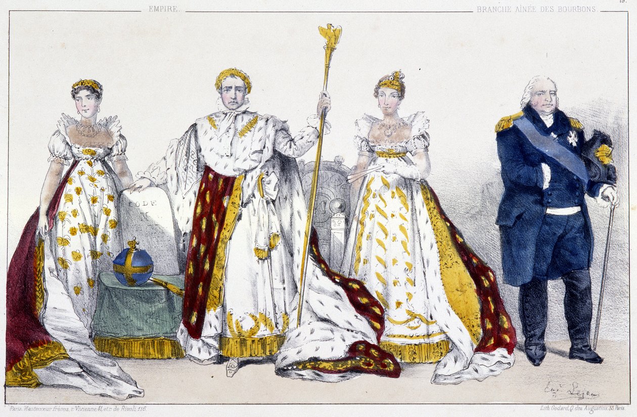 A Birodalom és a Bourbonok: Josephine de Beauharnais (1763-1814) és I. Bonaparte Napóleon (1769-1821), Marie Josephine de Savoie (1753-1810) és XVIII. Lajos dit Le Desire (1755-1824) – Királyoktól és királyoktól kivont lemez Franciaország királynői nyomato alkotó: Unknown artist