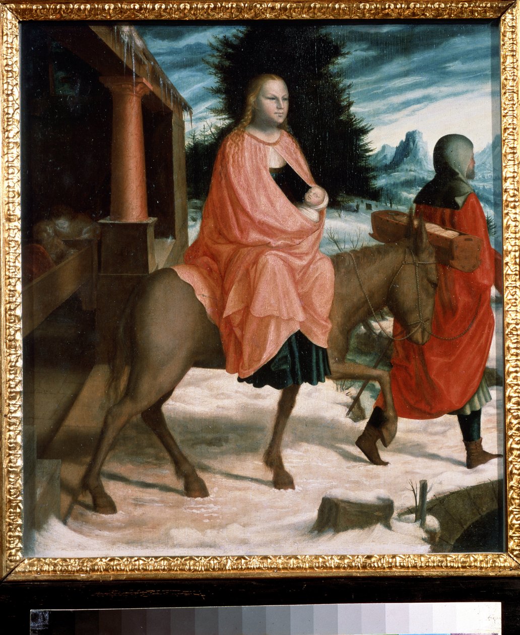 ""The Flight into Egypt"" (The Flight into Egypt) Ismeretlen művész festménye a 15. századból. Puskin Múzeum, Moszkva alkotó: Unknown artist