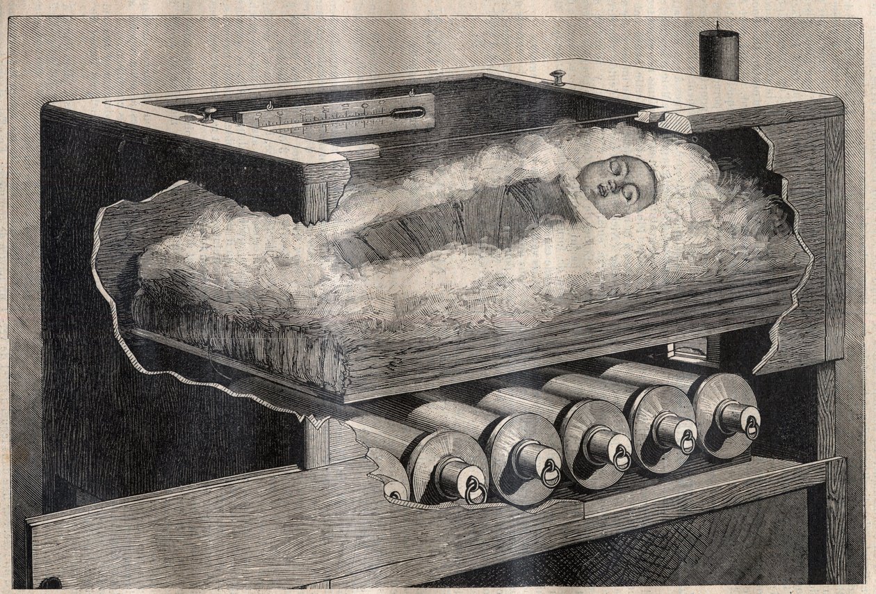 Mesterséges anyaság: a gyermekek inkubátorháza - Metszet a „La Science francaise”-be” alkotó: Unknown artist