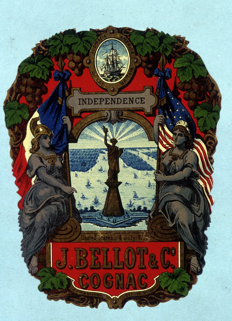 „” Independence címke – J. Bellot & C¡. Cognac”” (Szabadság-szobor). Kromolitográfia, n.d. alkotó: Unknown artist