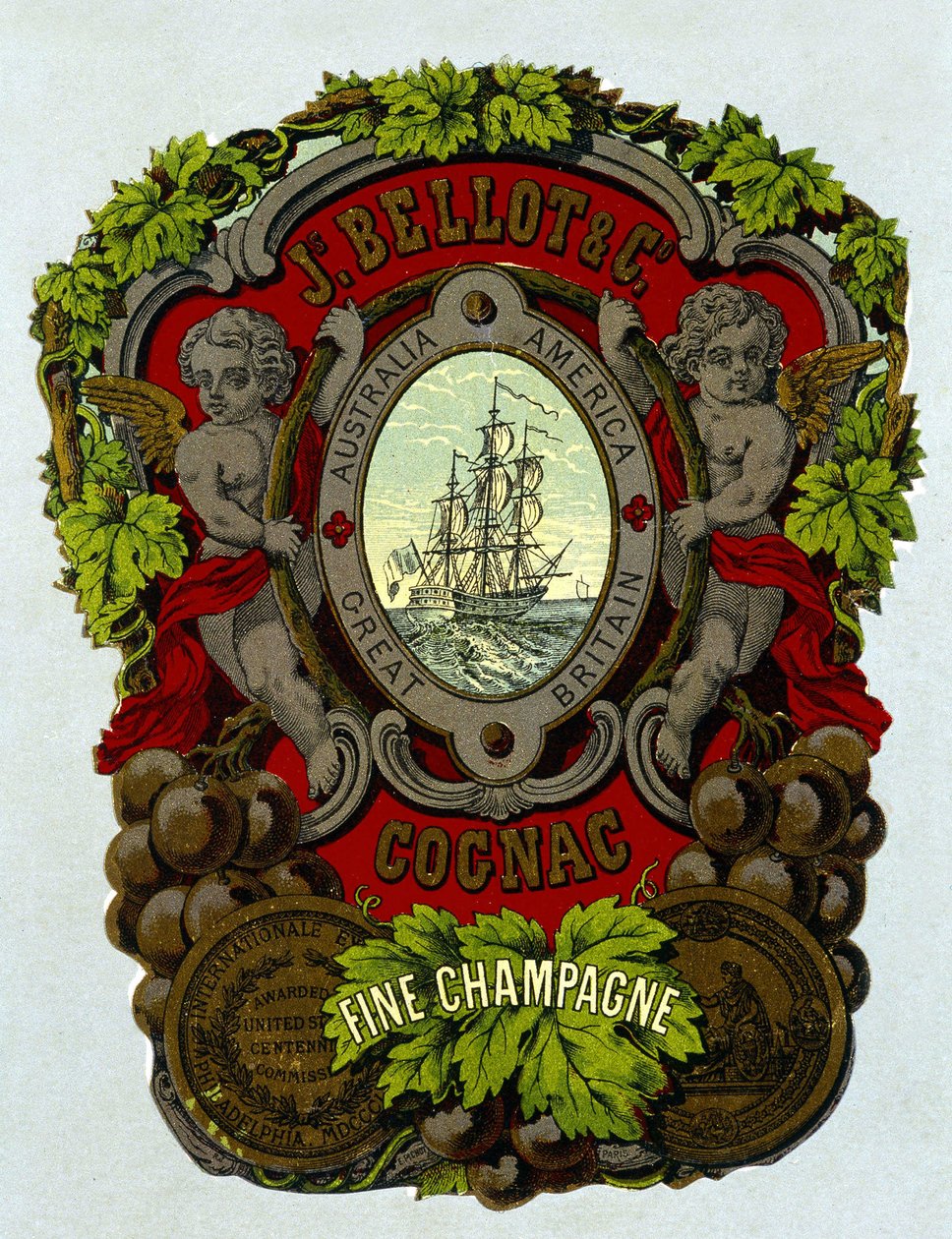 A „” Bellot Cognac – Fine Champagne” címkéje”, sd. 19. század. alkotó: Unknown artist