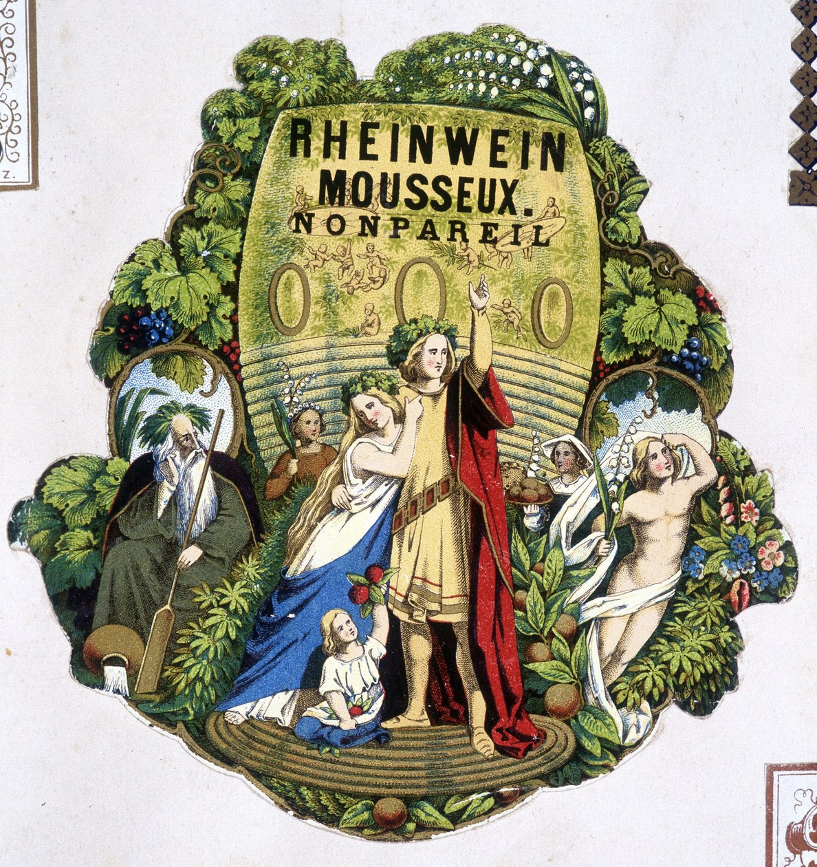 A „” Rheinwein pezsgő – Monpareil” címkéje”, sd. 19. század. alkotó: Unknown artist