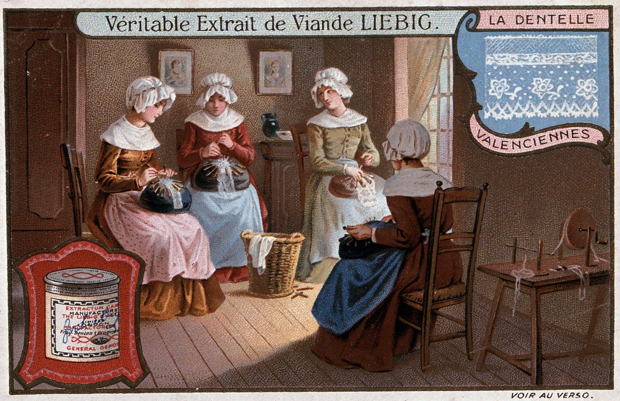 Csipkeműhely, Valenciennes, Liebig reklám v. 1895 alkotó: Unknown artist