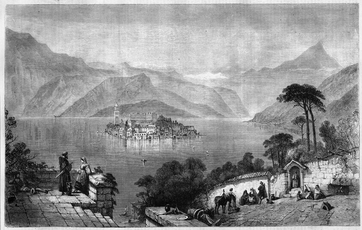 Orta-tó (Cusio-tó) (Olaszországban, Novara tartományban, San Giulio (Saint Jules) szigetének közepén. Metszet 1865-ből. alkotó: Unknown artist