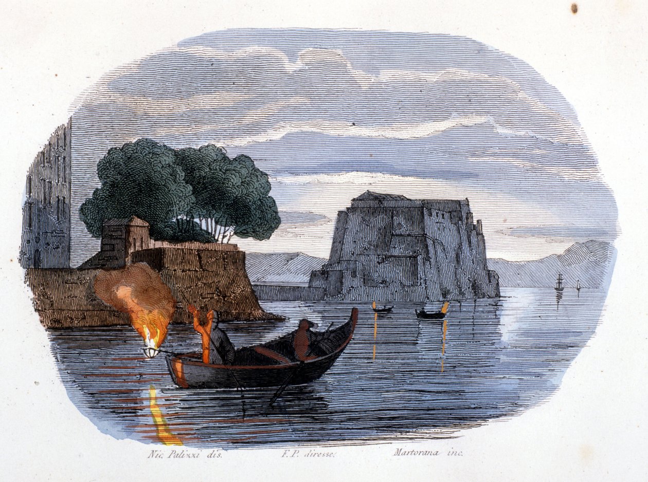 Lamparo horgászat, egy halak vonzására használt lámpa a Nápolyi-öbölben. alkotó: Unknown artist