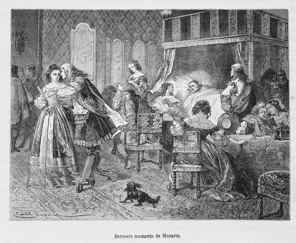 Mazarin utolsó pillanatai (1602 - 1661). Illusztráció: Henri Martin „Franciaország népszerű története” című könyvében. alkotó: Unknown artist