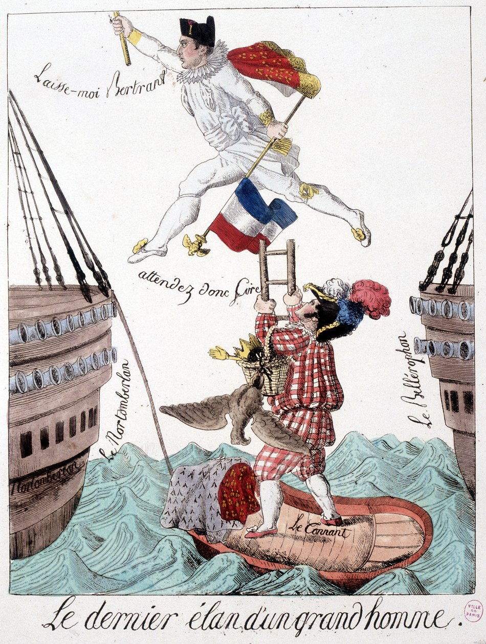 Egy nagy ember utolsó cseppje: Napóleon és Bertrand tábornok karikatúrája - a „” Napoleon 1er-ben, karikatúrák, próbabábu gyűjtemény”, Párizs alkotó: Unknown artist