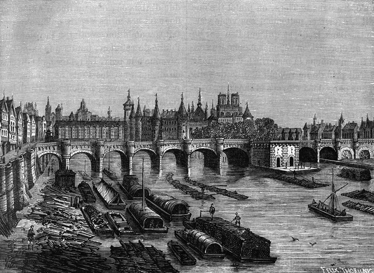 A Pont Neuf Párizsban III. Henrik vezetésével - Henri Martin „" Histoire de France" című könyvében, sd. 19. század alkotó: Unknown artist
