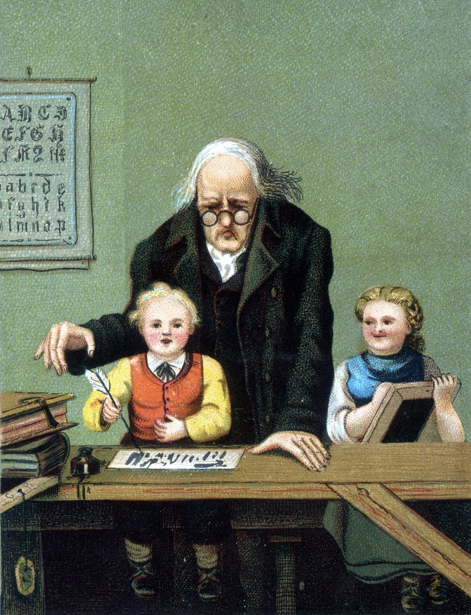 Írástanulás - kromolitográfia, 19. század vége alkotó: Unknown artist