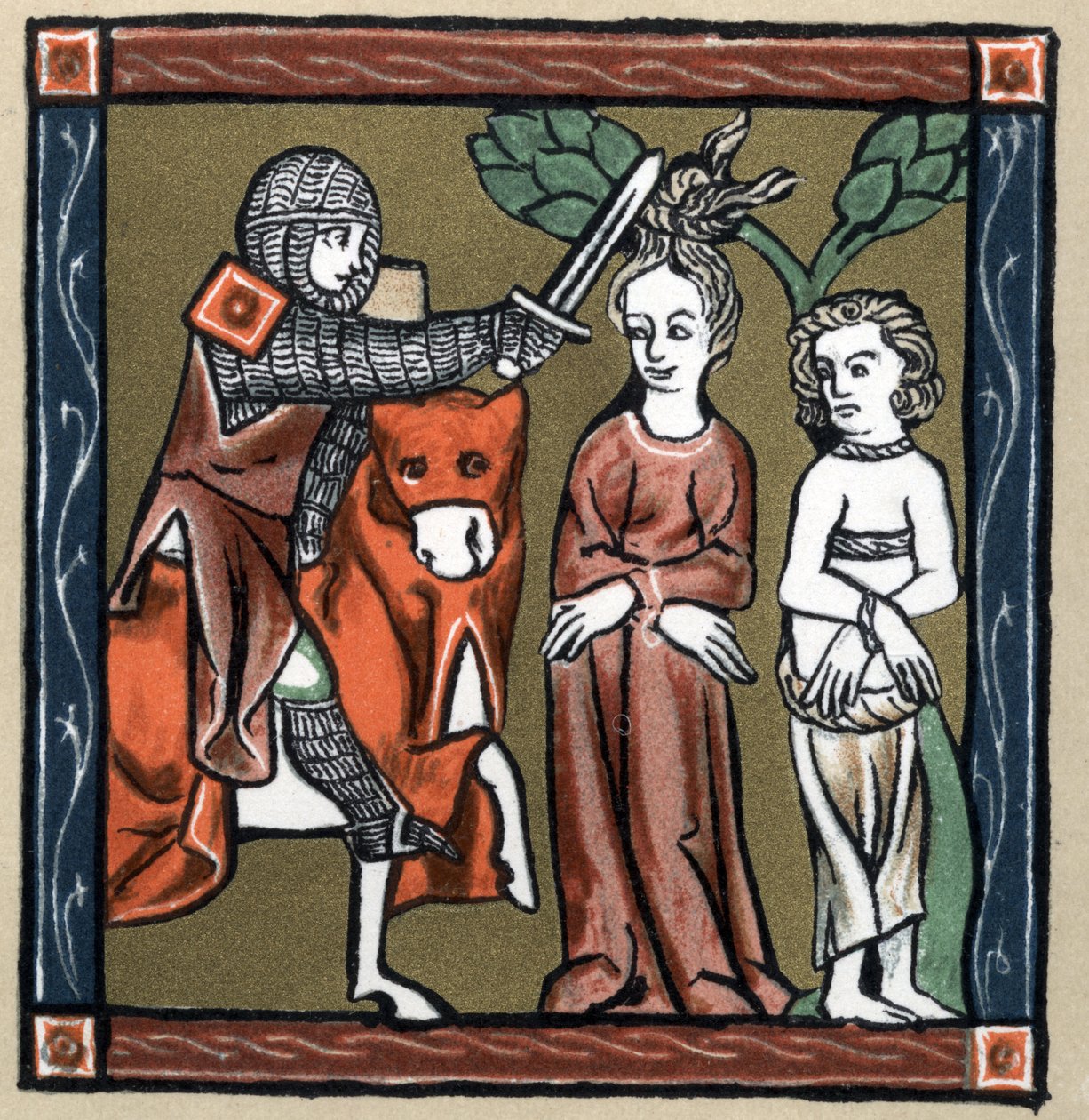 Arthurian legenda: Yvain (vagy Owein) átadja Sagramor vagy Sagremor lovagot és feleségét. Hermann Suchier „A francia irodalom történetében”. alkotó: Unknown artist